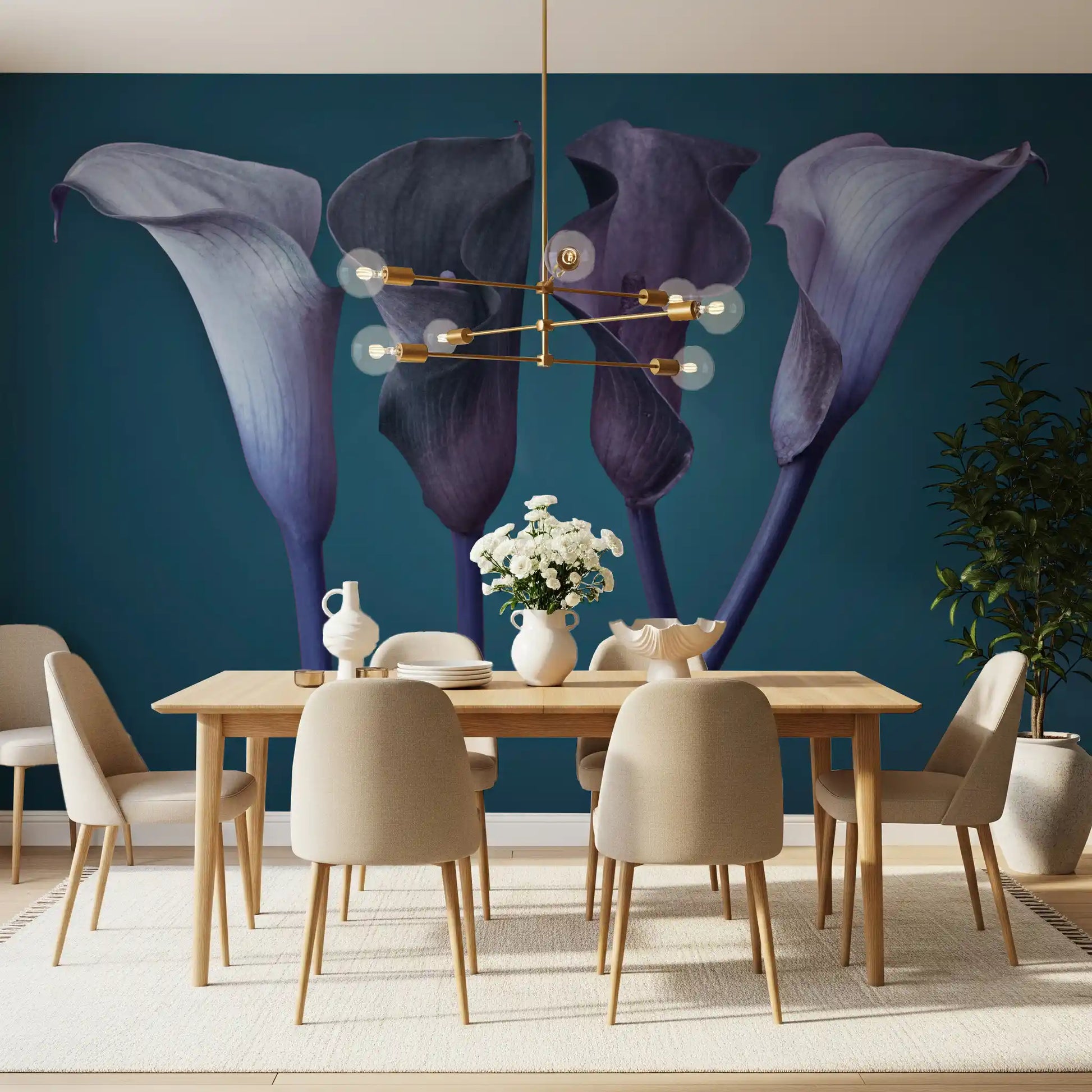 Dining corner finished in the Twilight Petal Dance floral wall mural