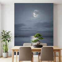 Dining room wall showing the Moonlit Ocean Serenity wall mural in cool tones