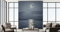 Living room featuring the calm Moonlit Ocean Serenity wall mural by the tub