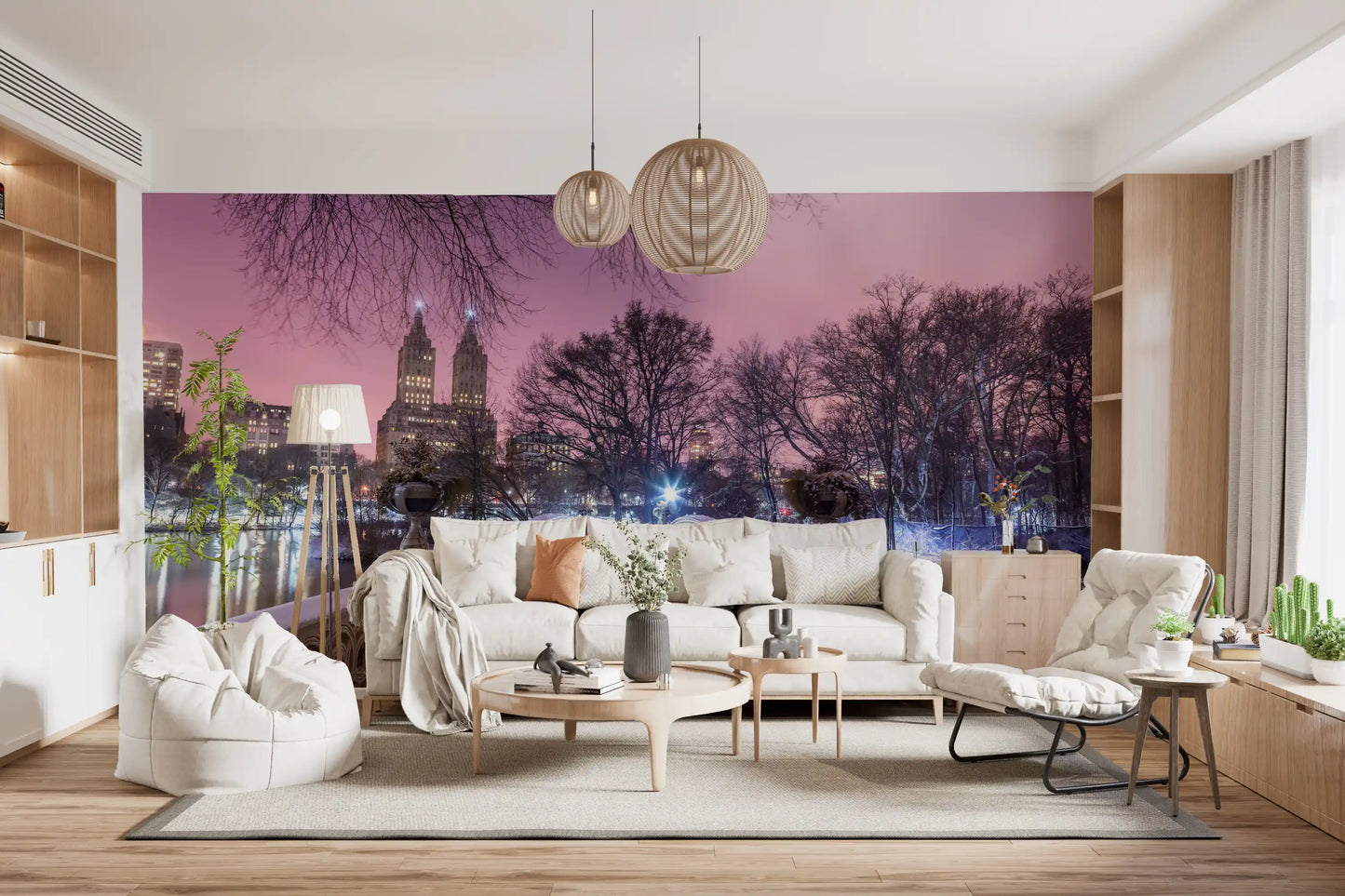 Pont Bow en hiver : fresque murale crépuscule rose de Central Park