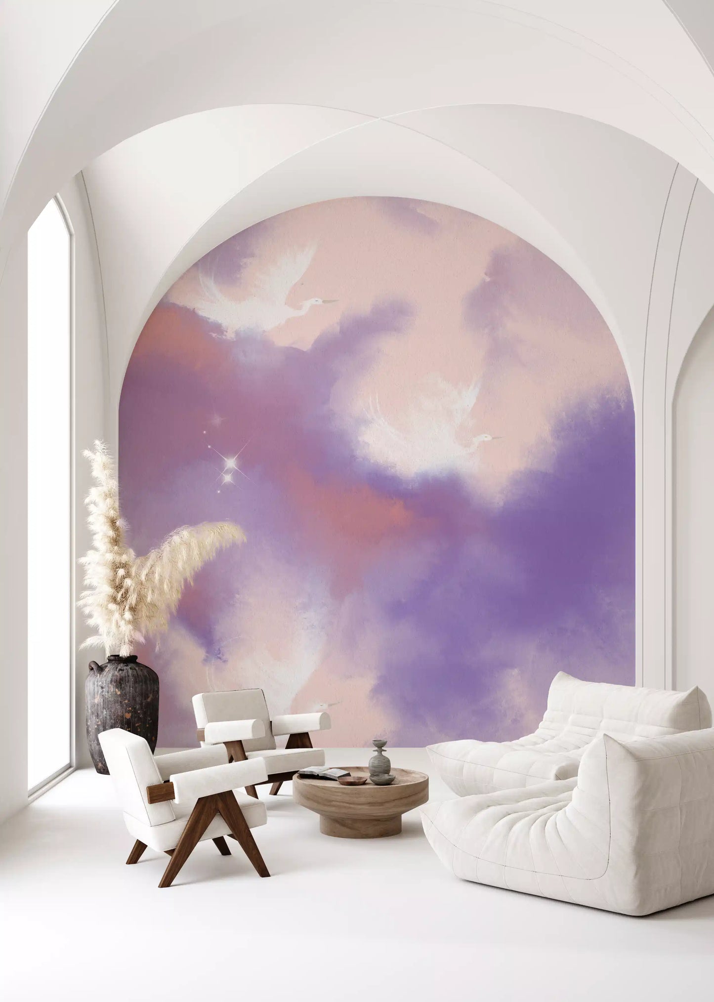 Ätherisches Lavendel-Rosa Himmel Flug Vögel Wandbild