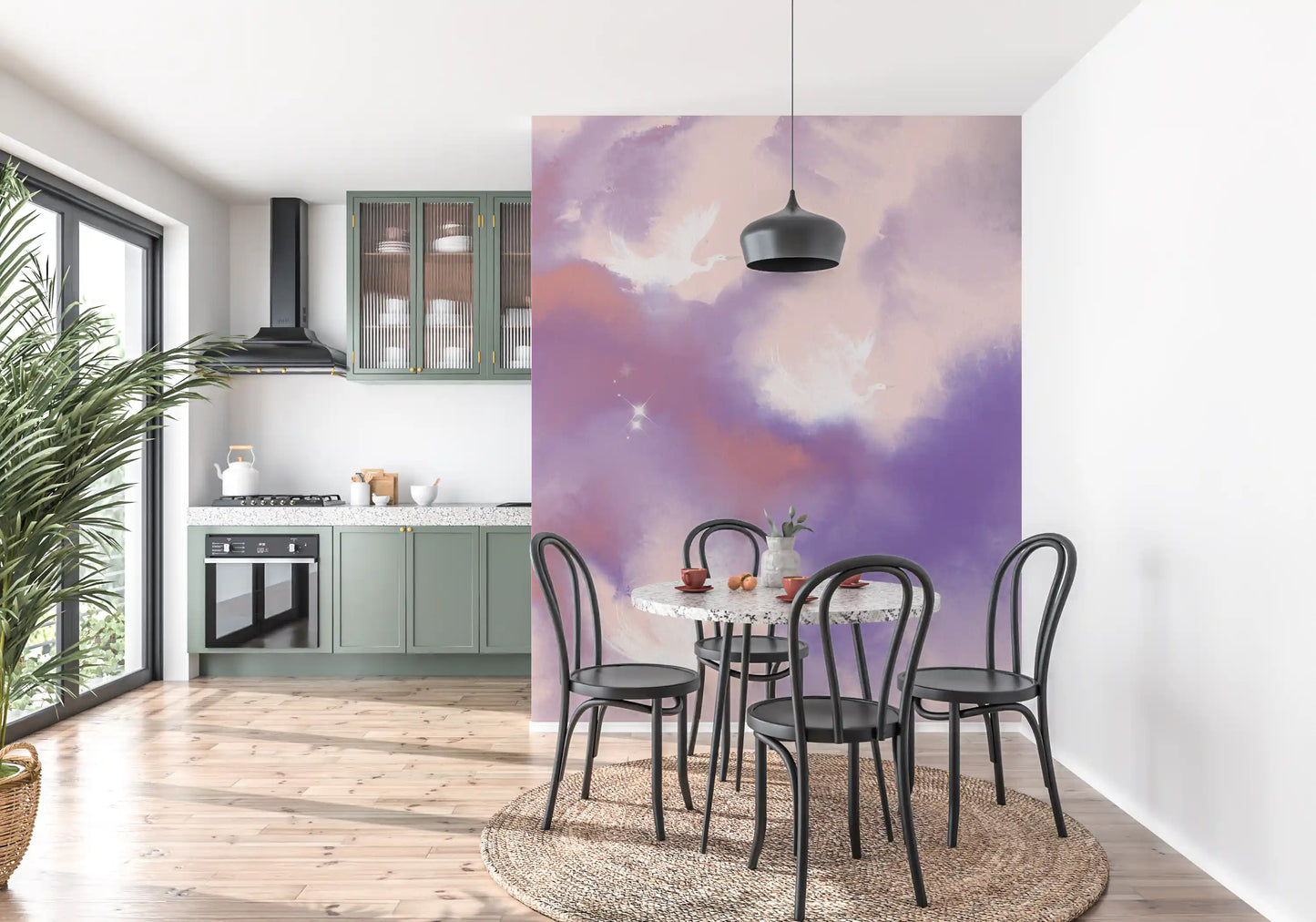 Ätherisches Lavendel-Rosa Himmel Flug Vögel Wandbild