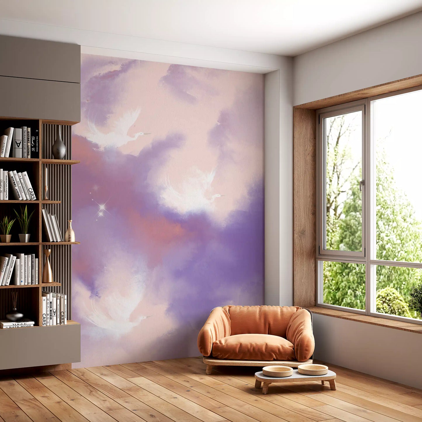Ätherisches Lavendel-Rosa Himmel Flug Vögel Wandbild