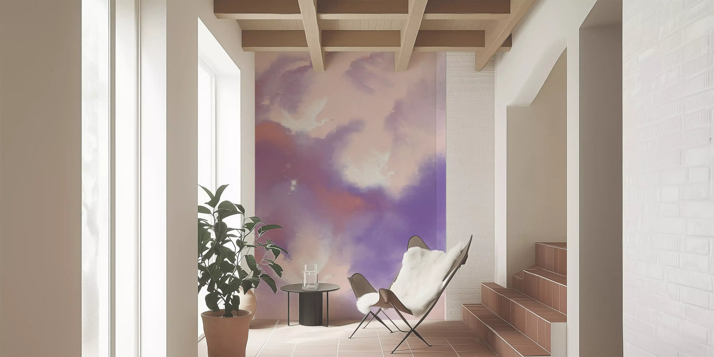 Ätherisches Lavendel-Rosa Himmel Flug Vögel Wandbild