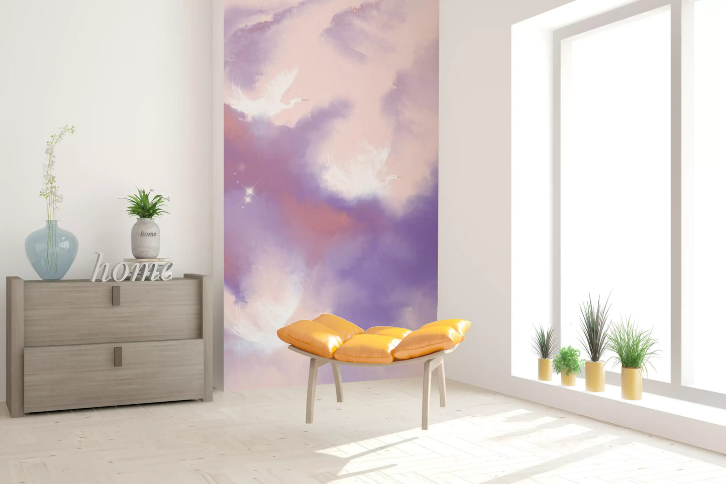 Ätherisches Lavendel-Rosa Himmel Flug Vögel Wandbild