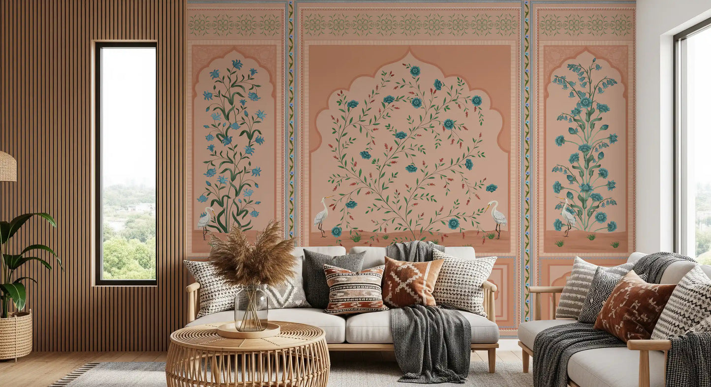 Fresque murale panneaux Jardin Moghol Serein