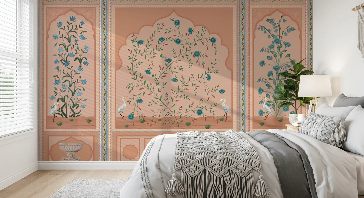 Fresque murale panneaux Jardin Moghol Serein