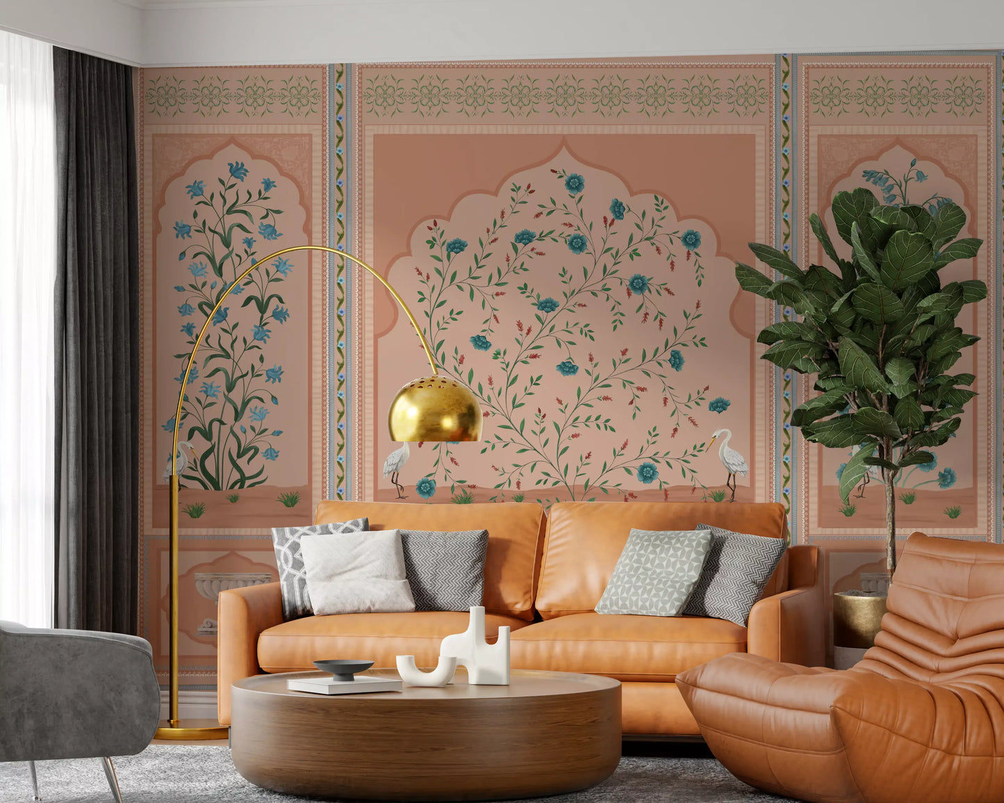 Fresque murale panneaux Jardin Moghol Serein