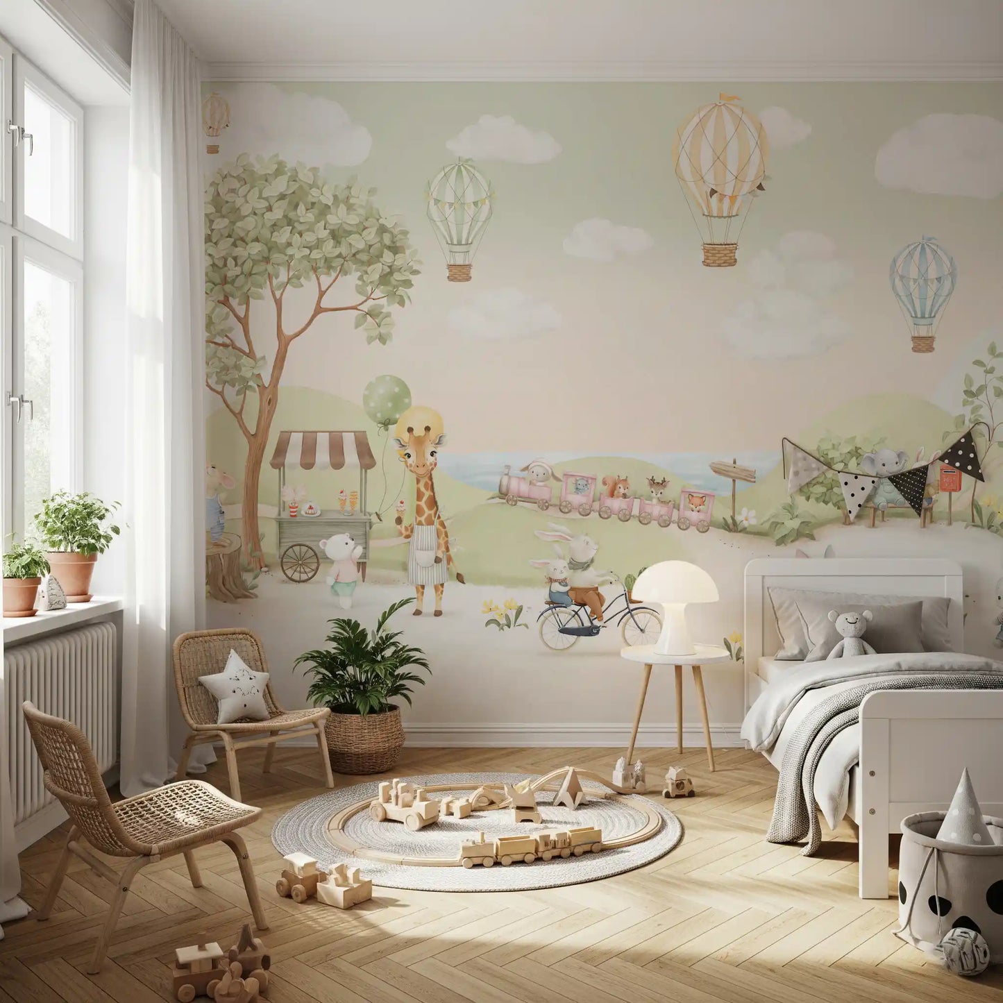 Whimsical Animal Adventure Wall Mural
