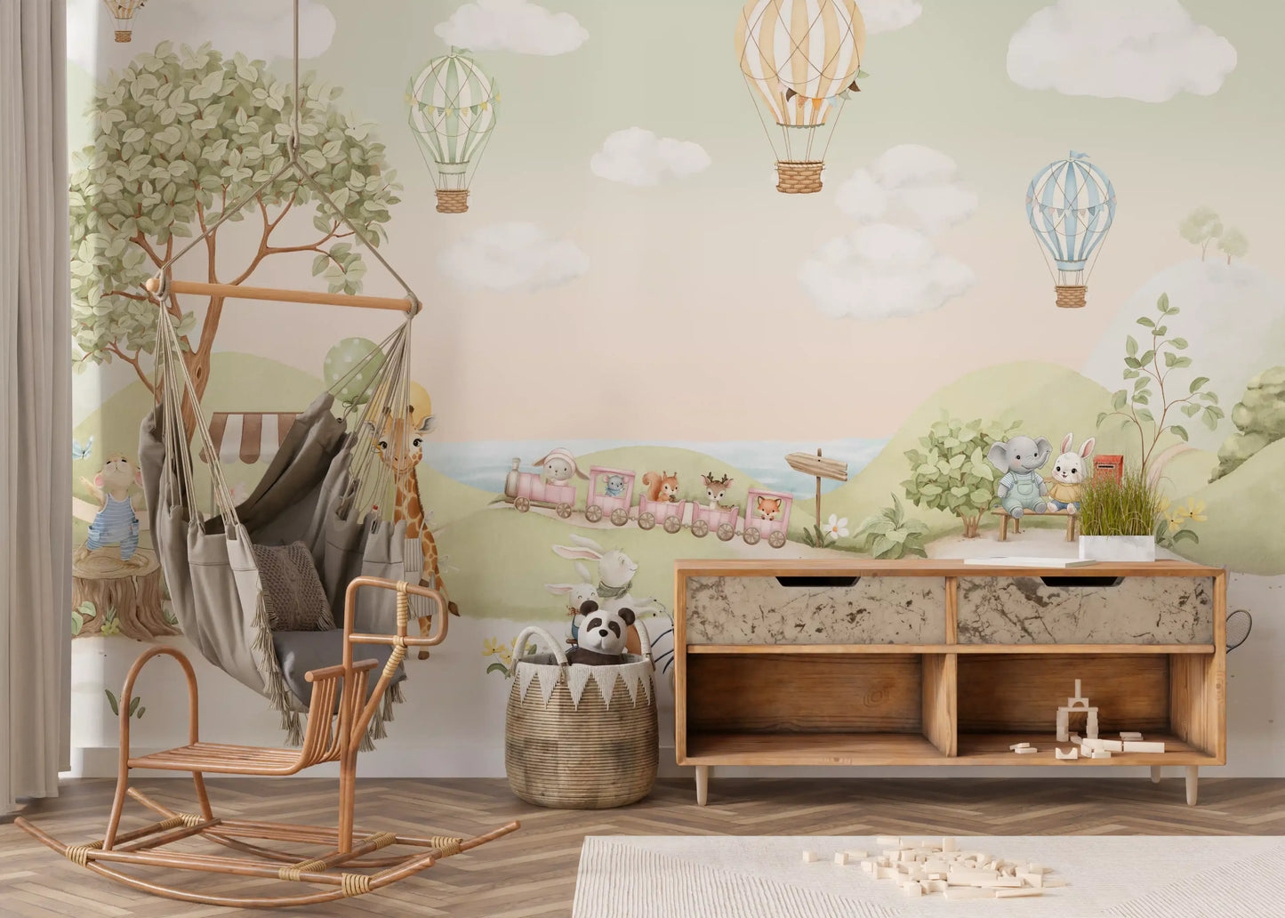 Whimsical Animal Adventure Wall Mural