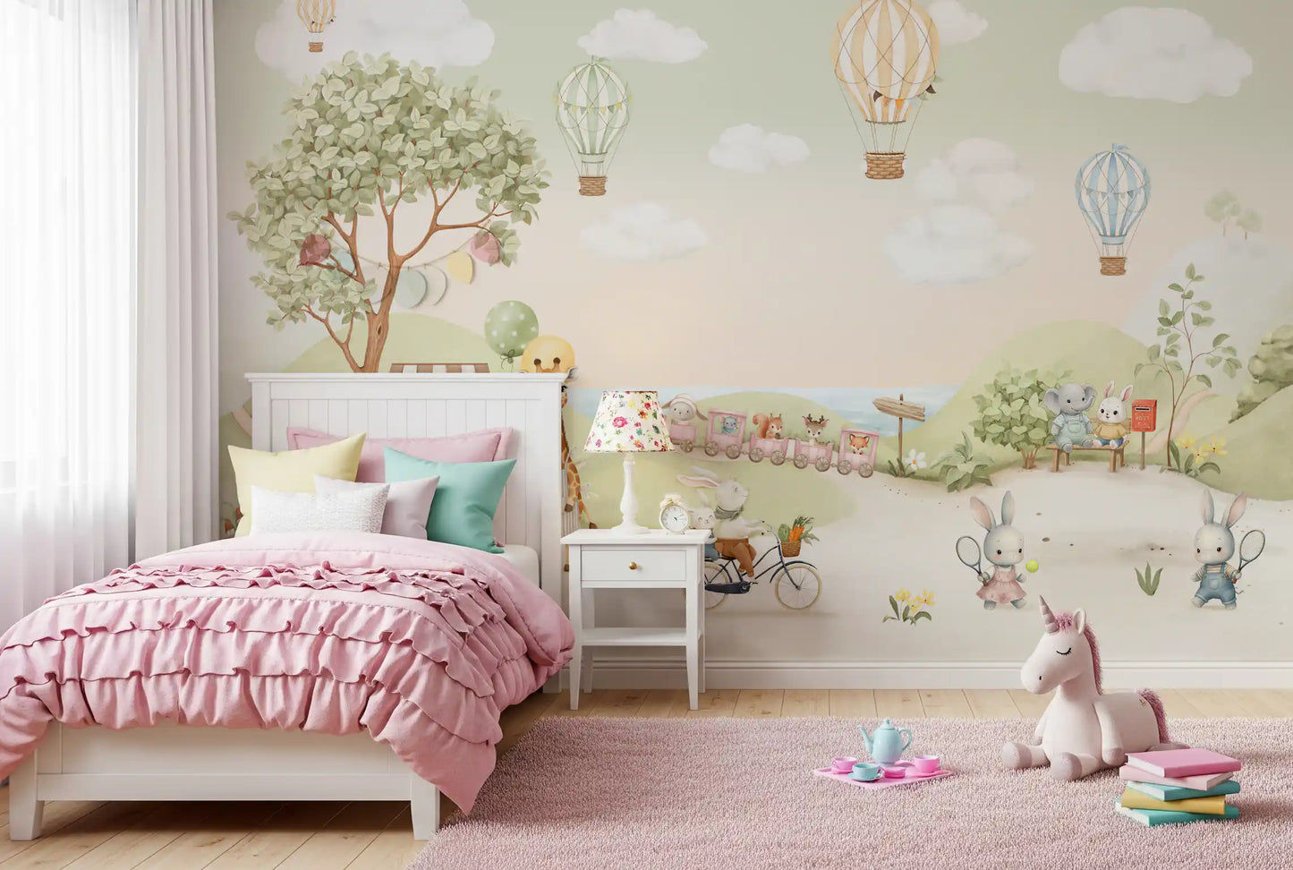 Whimsical Animal Adventure Wall Mural