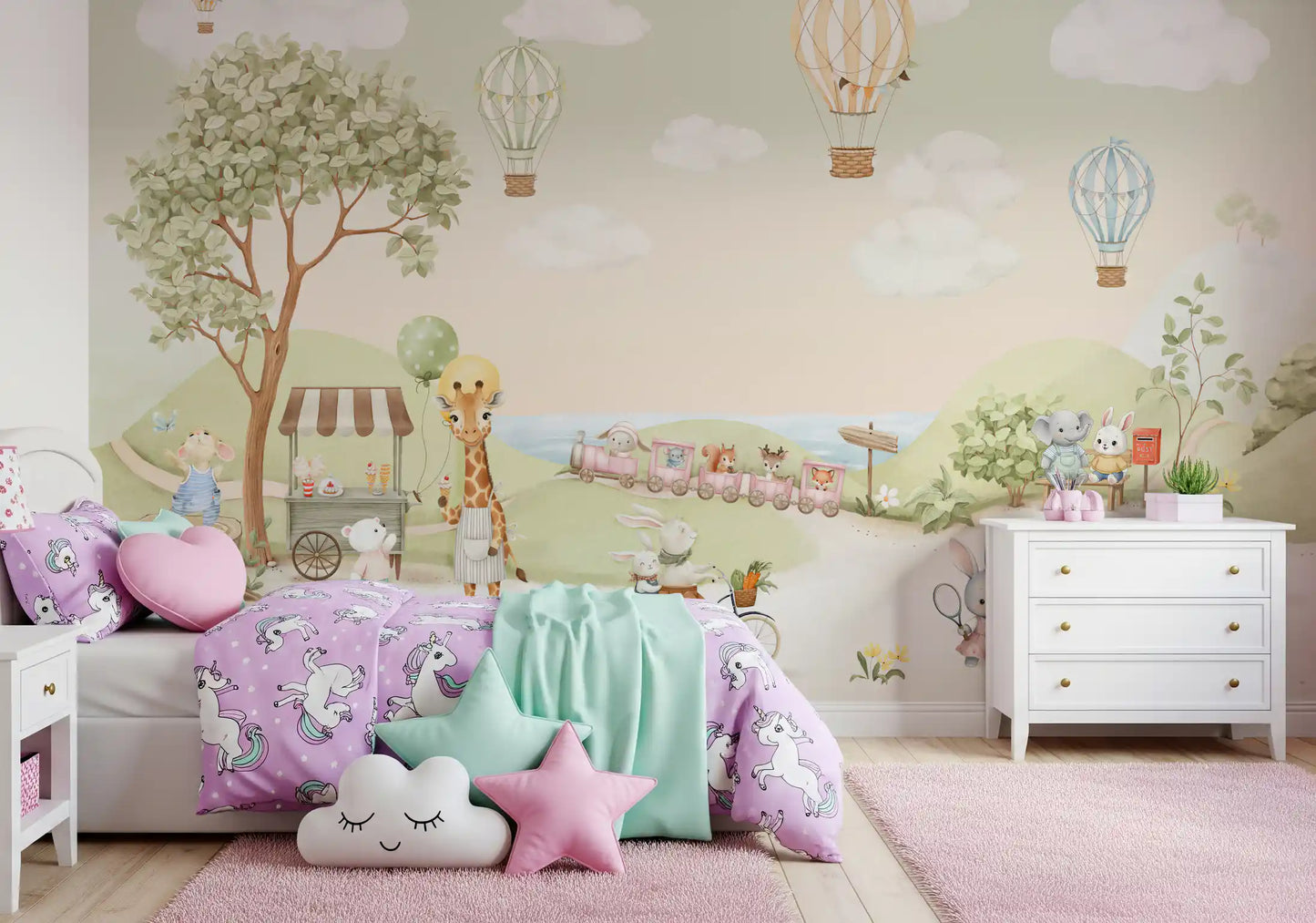 Whimsical Animal Adventure Wall Mural