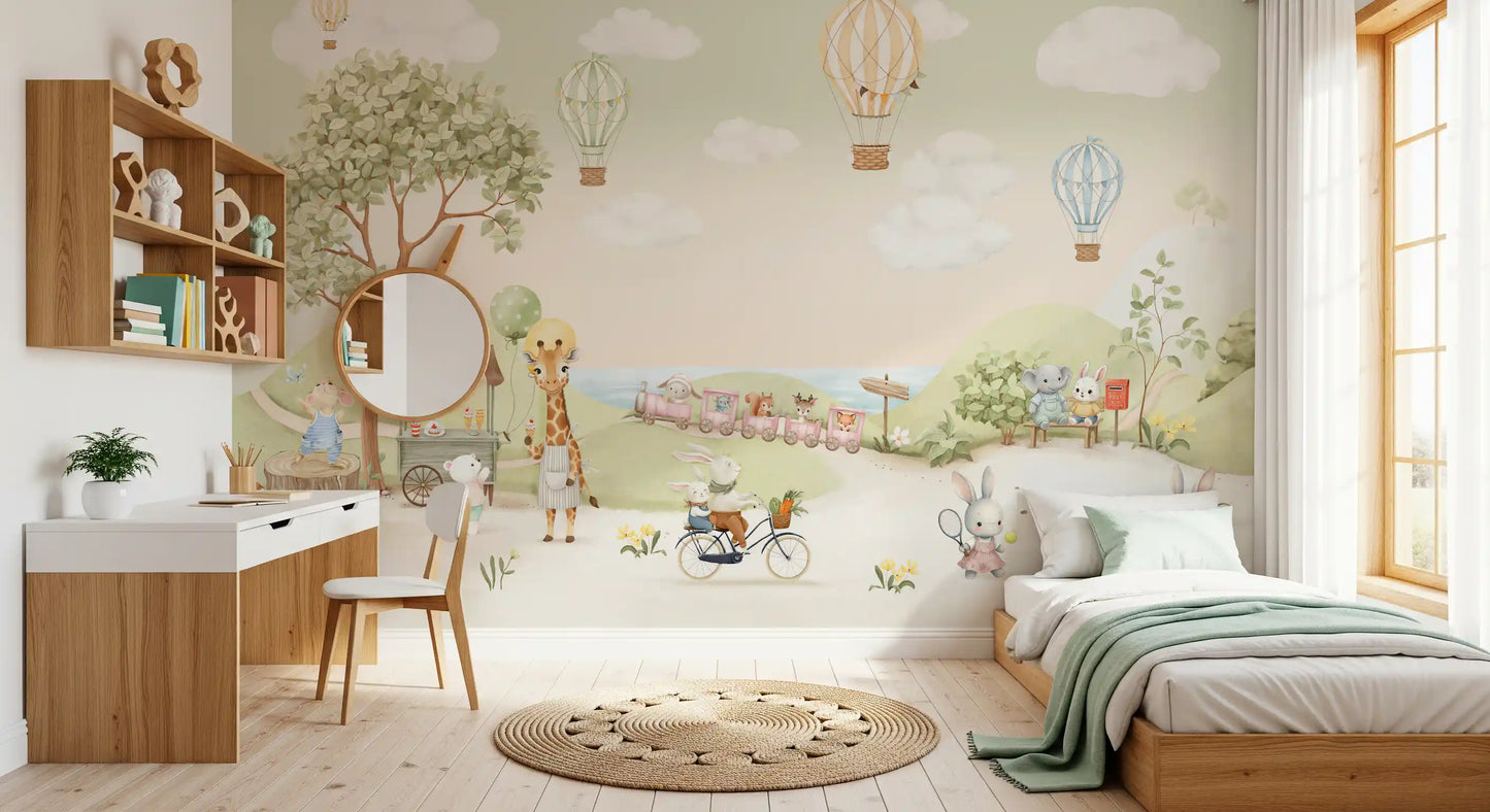 Whimsical Animal Adventure Wall Mural