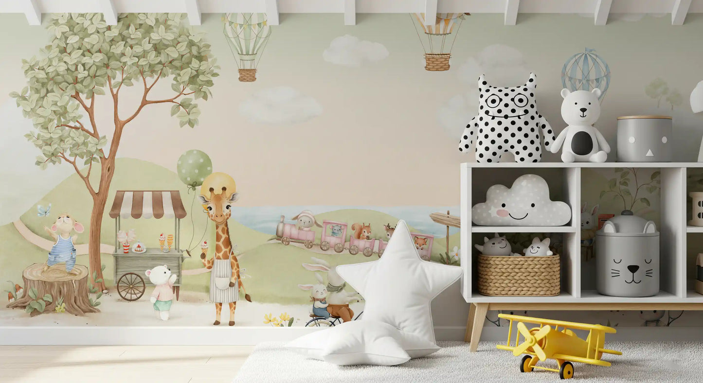 Whimsical Animal Adventure Wall Mural
