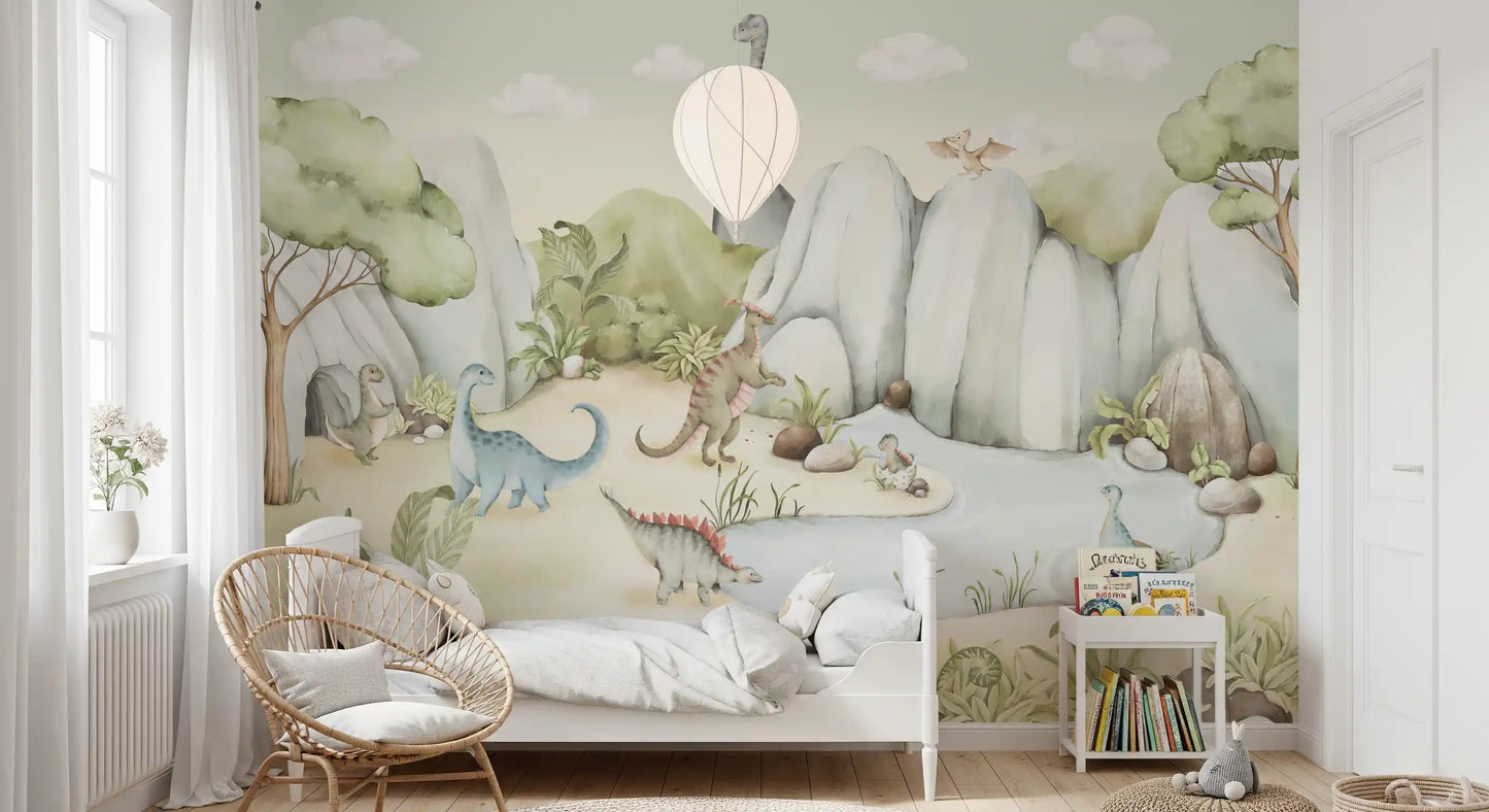 Aquarell Dino Welt Wandbild