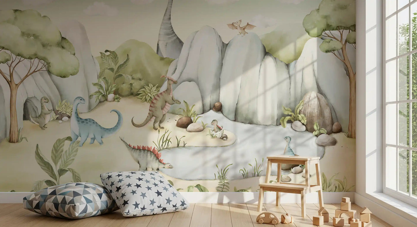 Aquarell Dino Welt Wandbild