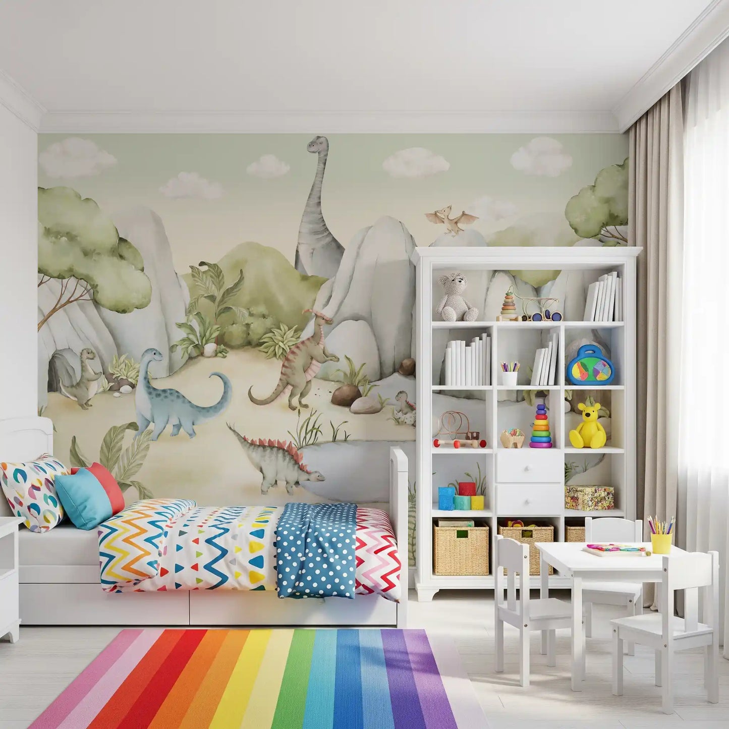 Aquarell Dino Welt Wandbild