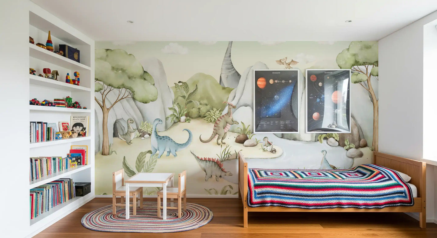 Aquarell Dino Welt Wandbild