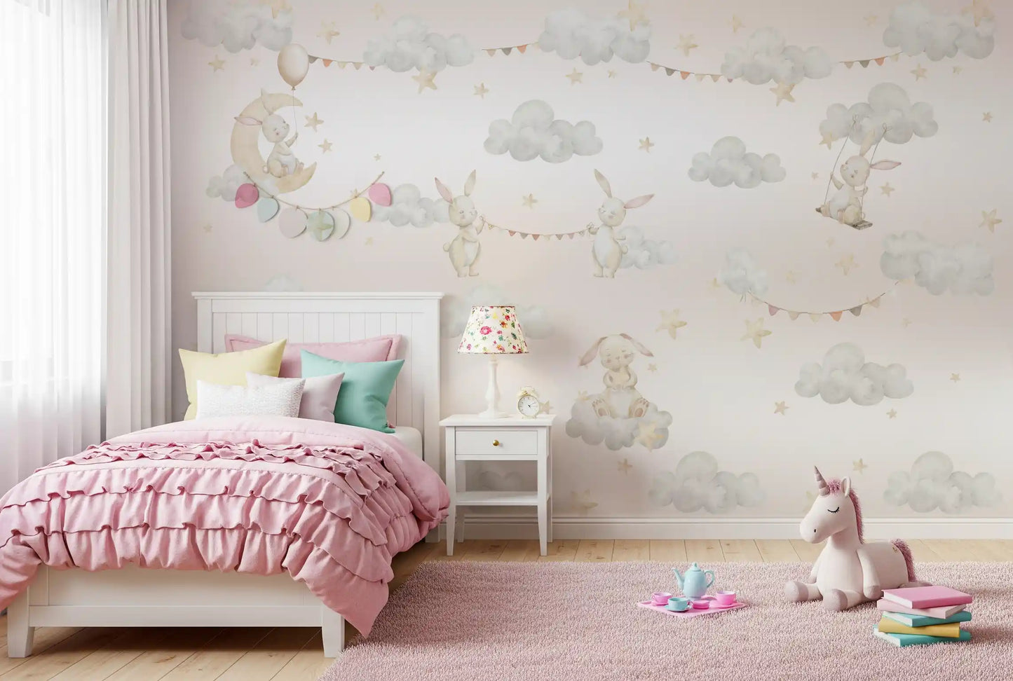 Dreamy Bunny Cloud Adventures Wall Mural