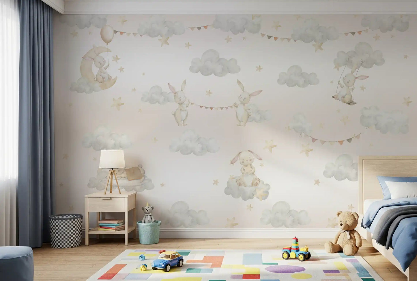 Dreamy Bunny Cloud Adventures Wall Mural