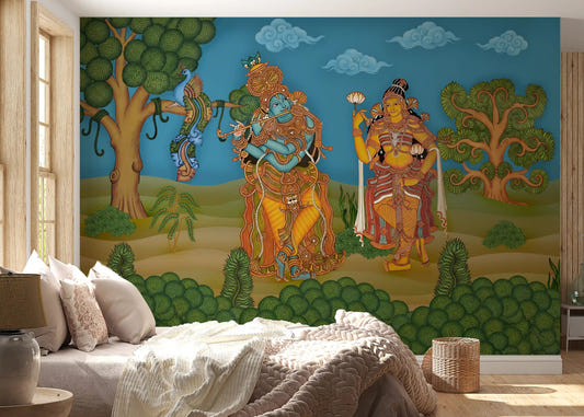 Bedroom styled around the Divine Melody Lotus Bloom wall mural 