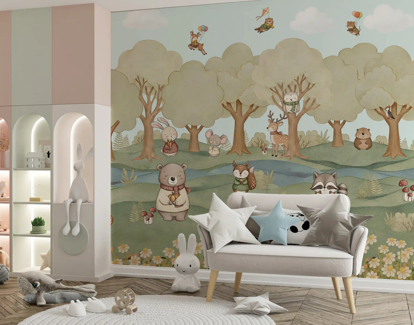 Whimsical Woodland Friends Wall Mural