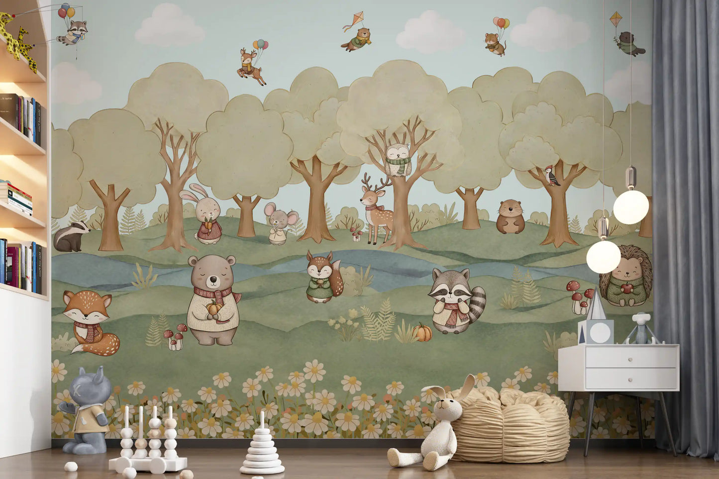 Whimsical Woodland Friends Wall Mural