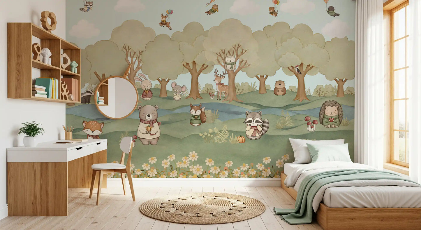 Whimsical Woodland Friends Wall Mural