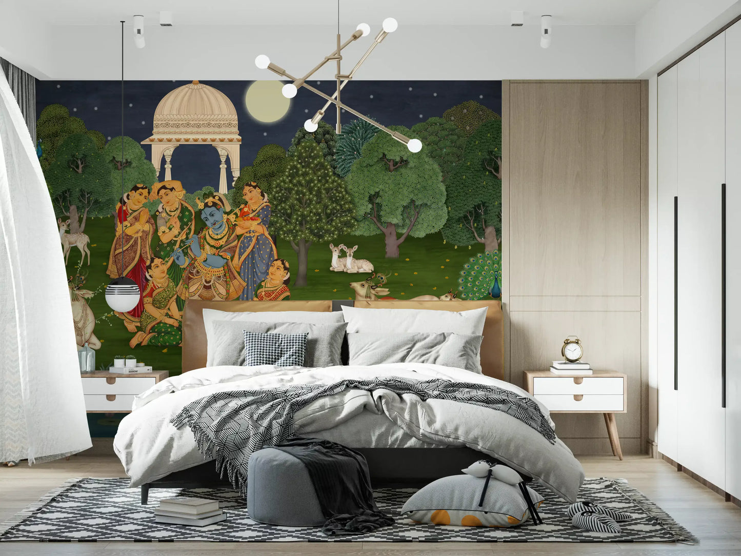Flûte Divine : Fresque Murale Clair de Lune de Vrindavan