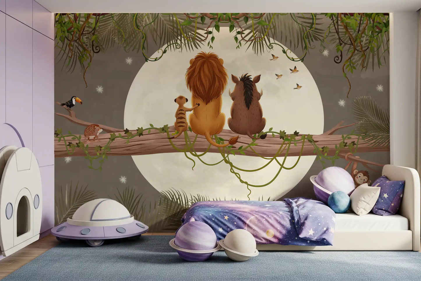 Fresque murale Amis de la jungle au clair de lune