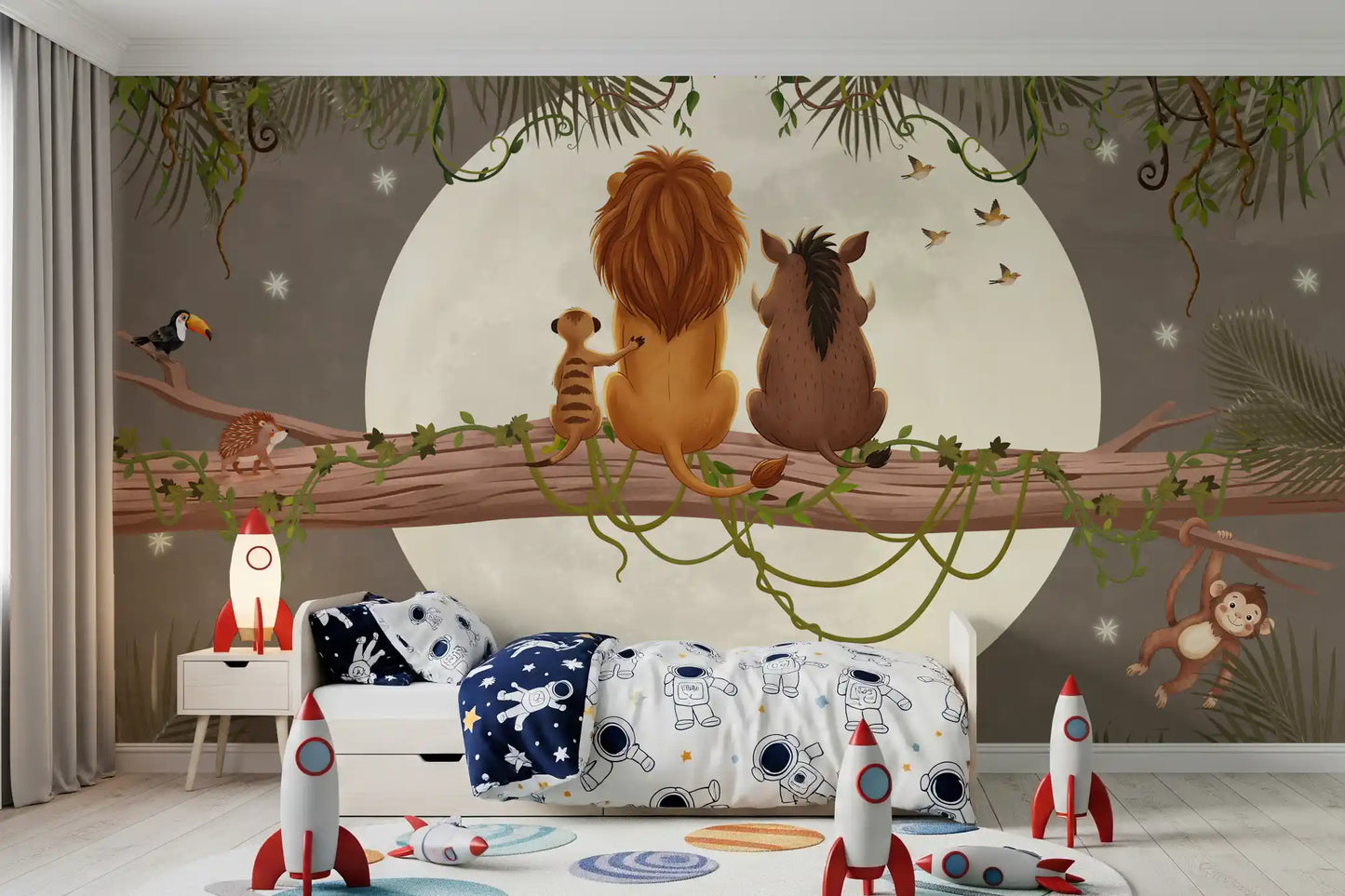 Fresque murale Amis de la jungle au clair de lune