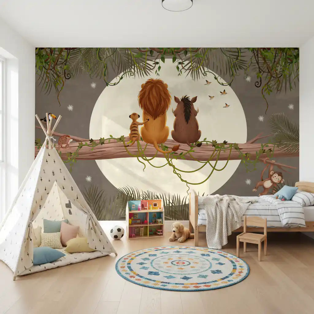 Fresque murale Amis de la jungle au clair de lune
