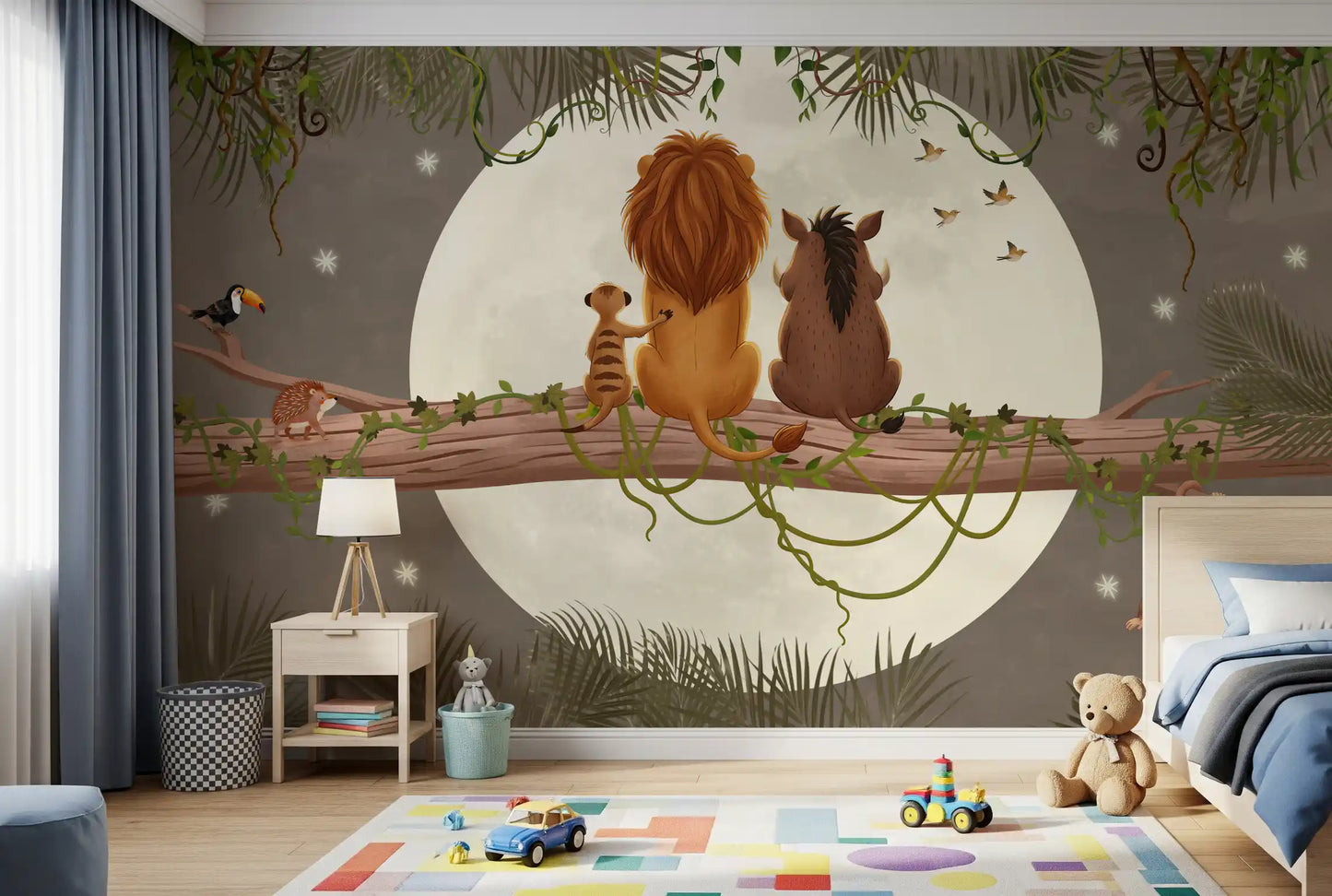 Fresque murale Amis de la jungle au clair de lune