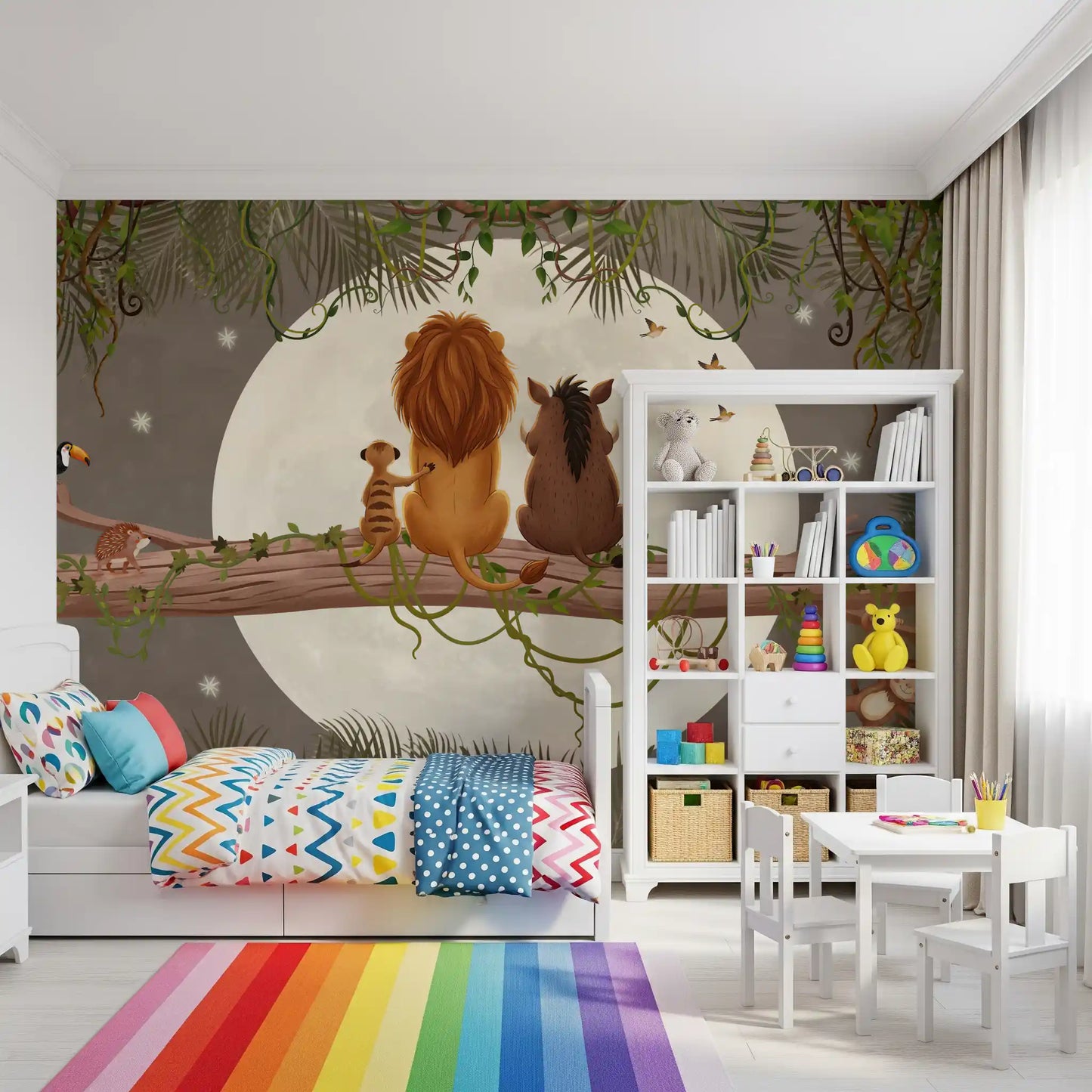 Fresque murale Amis de la jungle au clair de lune