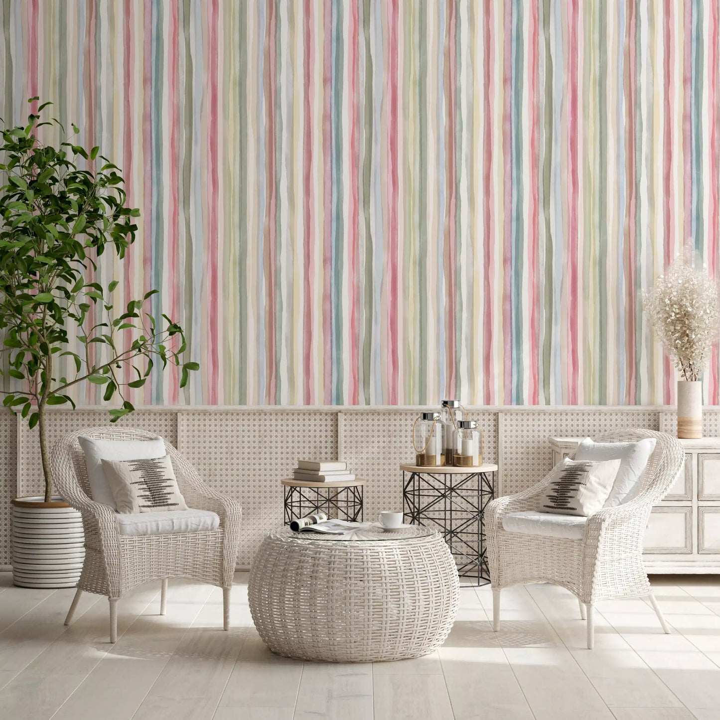 Watercolor Serenity Stripes Pastel Wallpaper⁠