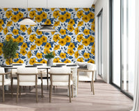 A vintage botanical pattern lifts the Dining room on this hibiscus wallpaper