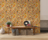 Autumn toadstool wallpaper paired with a restful Hallway backdrops