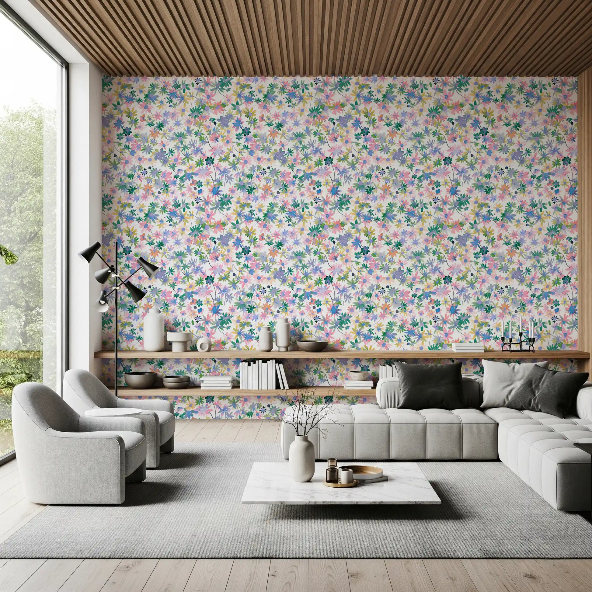 Sprinkled with daisies, a hallway gets Dreamy wallpaper colour