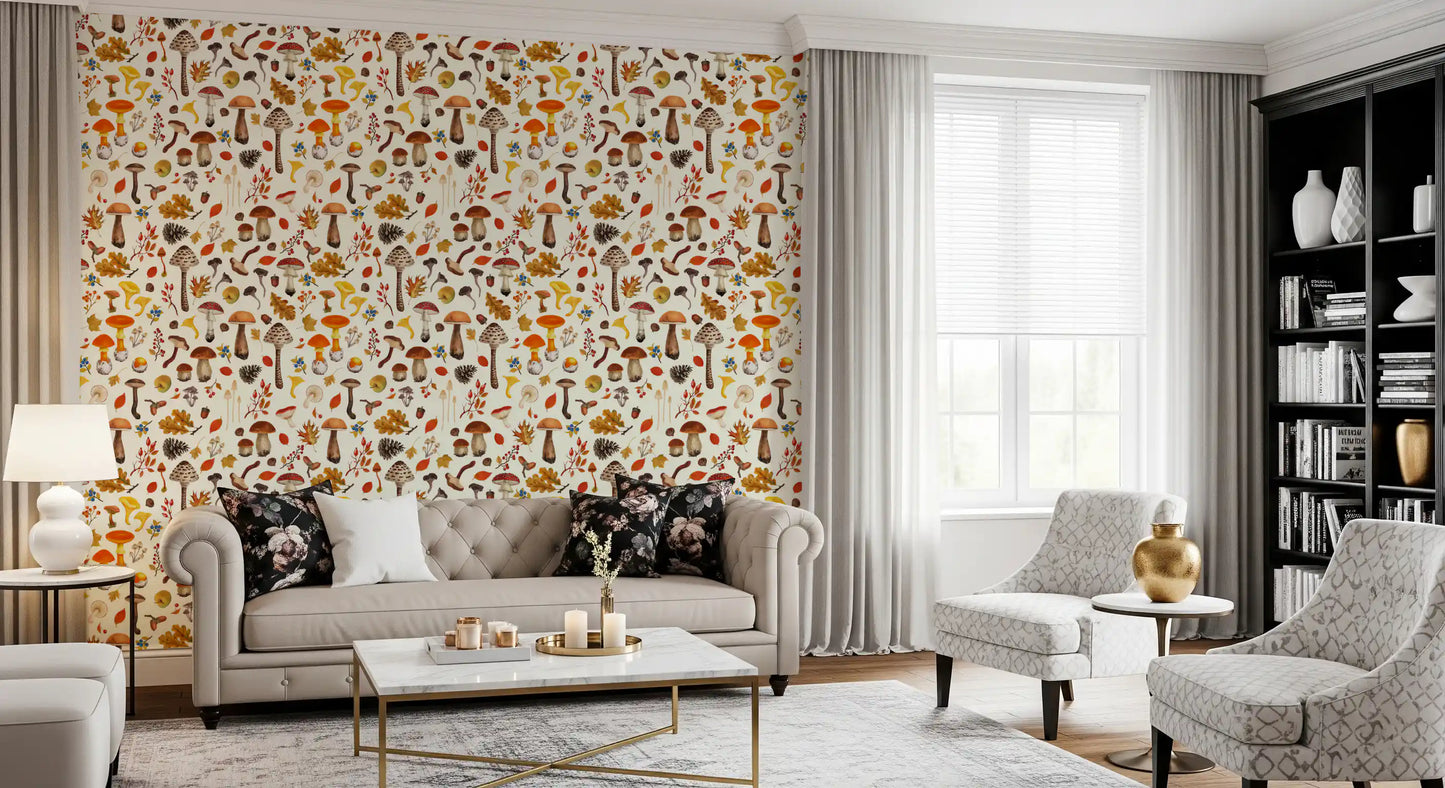 Wild Mushroom Wallpaper gives an entryway a laid-back, country-cosy feel.