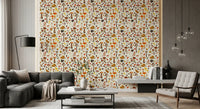 Chanterelles, porcini, and pinecones headline this wallpaper.
