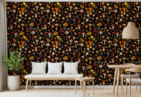 mushrooms, oak leaves and cover the wallpaper in a calm Dining room.