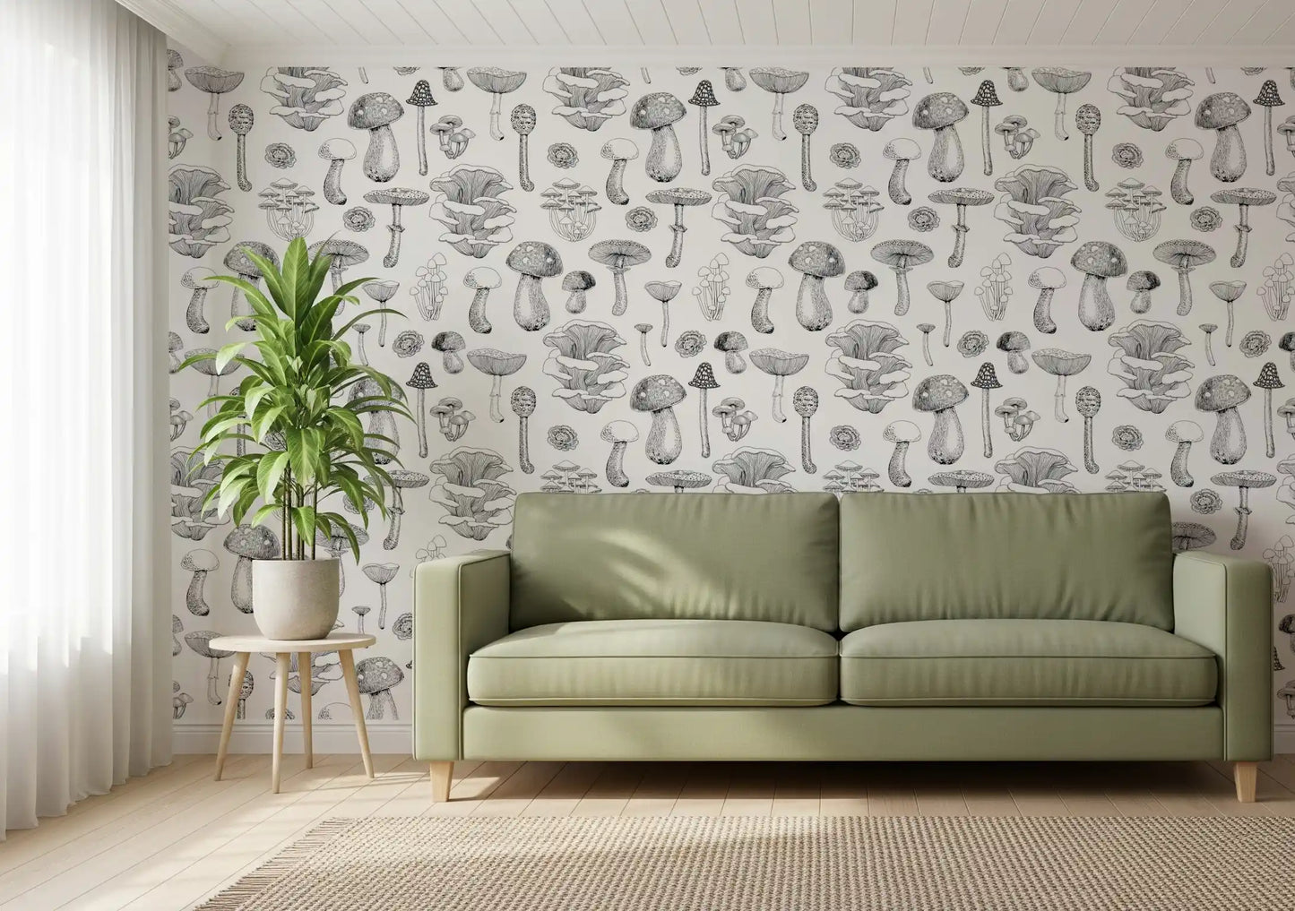 Wilde Paddenstoelen in zwart-wit behang