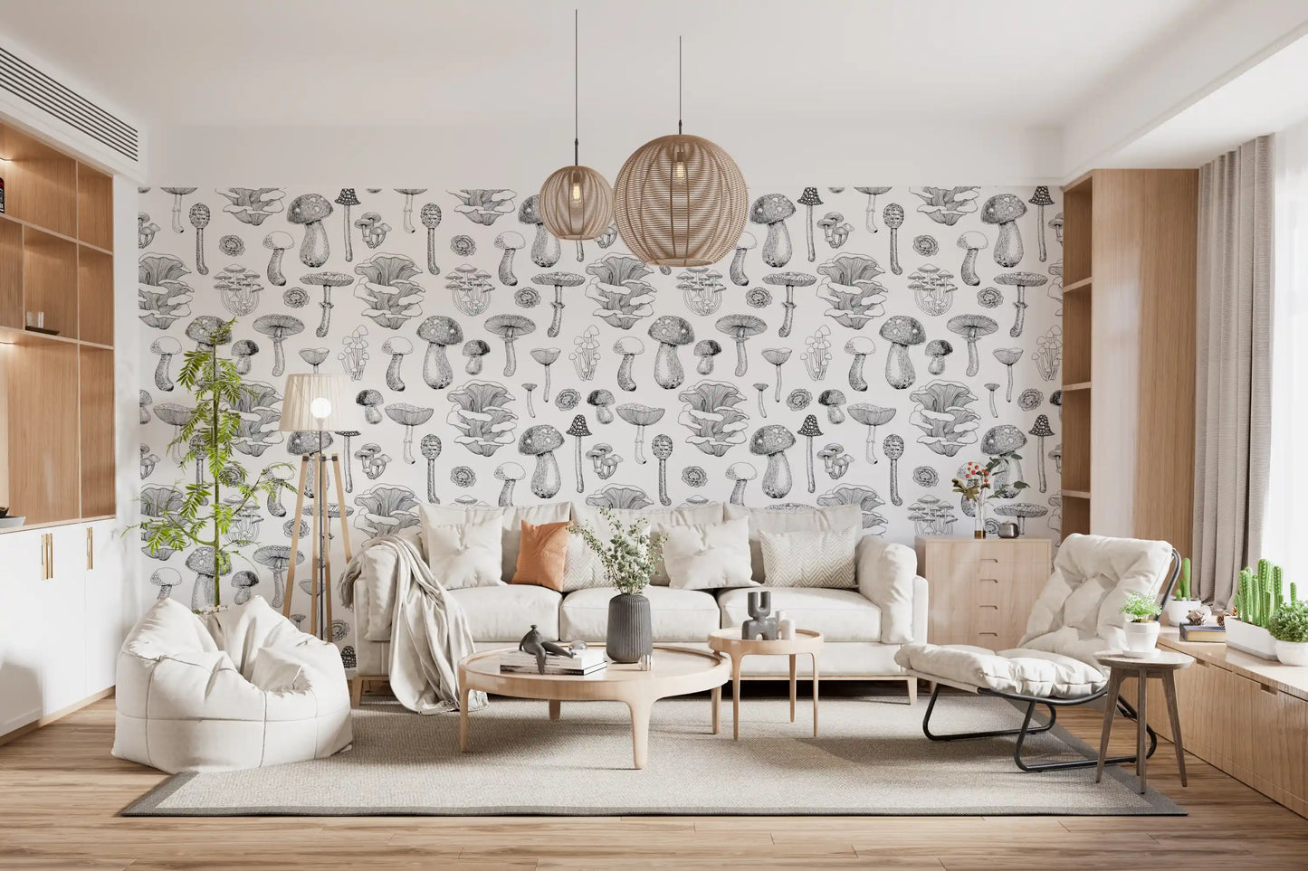 Wilde Paddenstoelen in zwart-wit behang