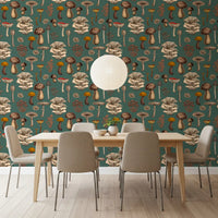 Boletes, oysters, and pale fill the Wild Mushrooms wallpaper with detail.