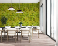 Dotted petal centres detailing each flower on the Green Bloom wallpaper