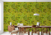 Dining room set with the Groovy Green Bloom wallpaper 