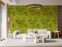 Olive and lime florals filling a kitchen-Living area wallpaper feature