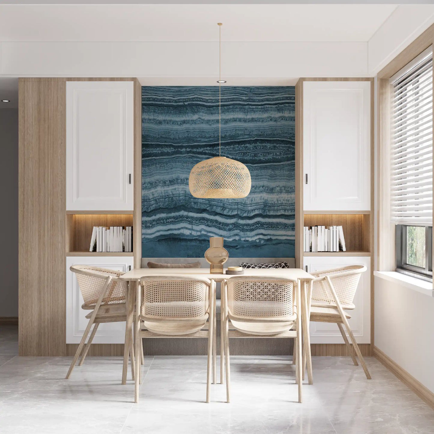 Horizontal blue marble bands layered across the Deep Azure Strata wall mural 