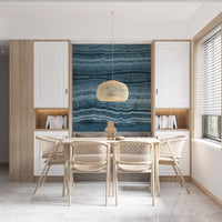 Horizontal blue marble bands layered across the Deep Azure Strata wall mural 