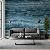 Agate-style veining travels through deep azure and teal layers on this wall mural